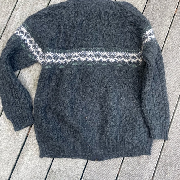 Aran Crafts Ireland Knit Zip Up Cardigan Cable Sweater Wool Gray Pockets sz L - Picture 2 of 4
